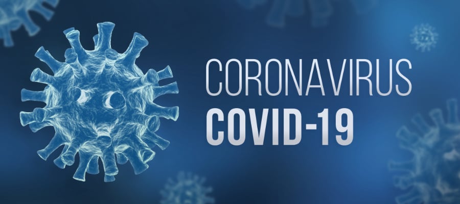 Coronavirus cell with covid-19 label